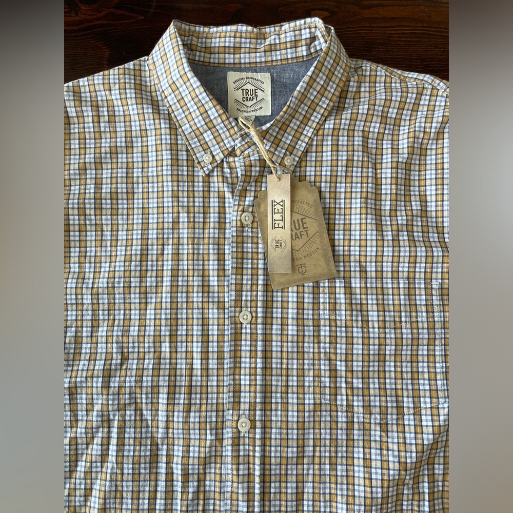 True Craft Flex Button Down Shirt Mens Size XL Gold Midas $44 Tag - Stretch